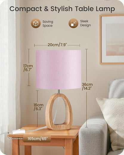 Small Table Lamp, 14.2" Cute Little Desk Lamp, Wood Bedside Lamp with Linen Lampshade, Modern Nightstand Lamp for Bedroom, E26 Base, Bulb Not Included, Beige and Dark Natural LE07TL05