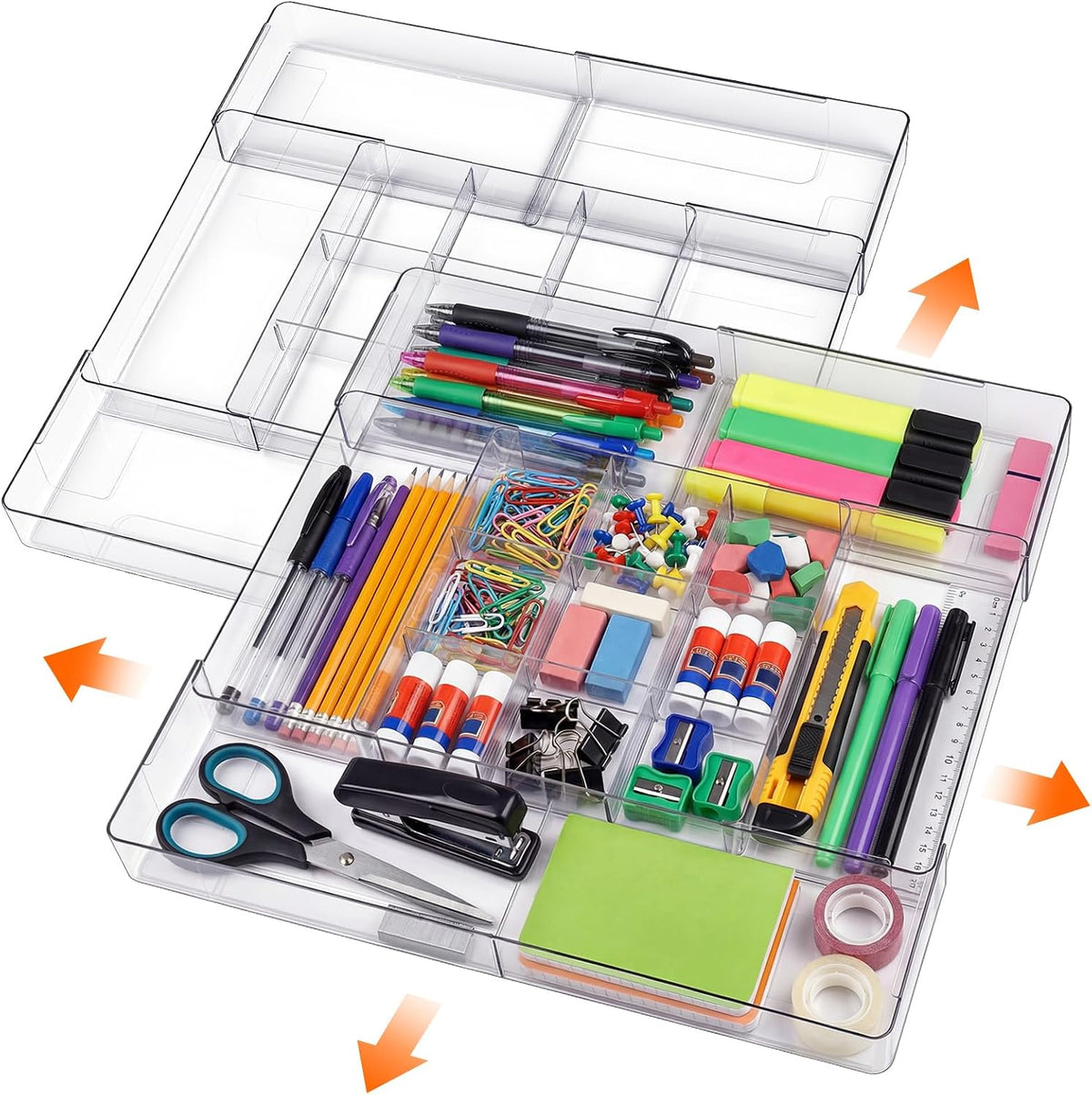 Briwooody 1 Pcs Large Expandable Acrylic Drawer Organizers, Grid Adjustable Drawer, Dividers Organizer for Desk, Makeup, Jewelry, Office, Kitchen Supplies (Clear,11 Compartments)
