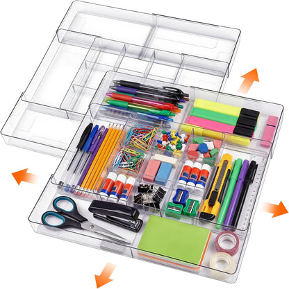 Briwooody 1 Pcs Large Expandable Acrylic Drawer Organizers, Grid Adjustable Drawer, Dividers Organizer for Desk, Makeup, Jewelry, Office, Kitchen Supplies (Clear,11 Compartments)