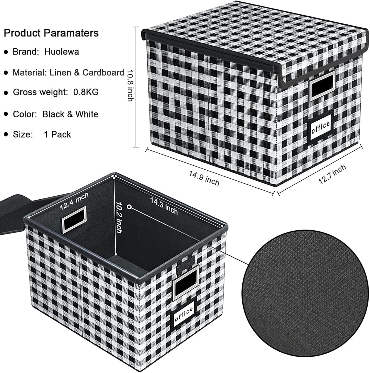 Upgraded Portable File Organizer Box with Lid, Collapsible Linen Hanging Filing Storage Boxes with Plastic Slides, Decorative Home/Office Filing System Box for File and Folders Storage (Gray)