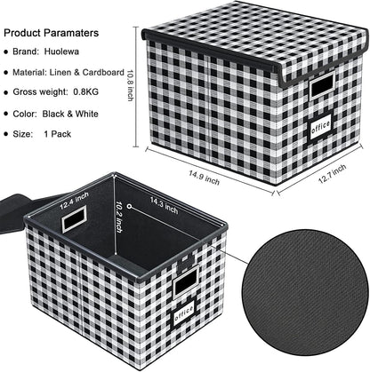 Upgraded Portable File Organizer Box with Lid, Collapsible Linen Hanging Filing Storage Boxes with Plastic Slides, Decorative Home/Office Filing System Box for File and Folders Storage (Gray)