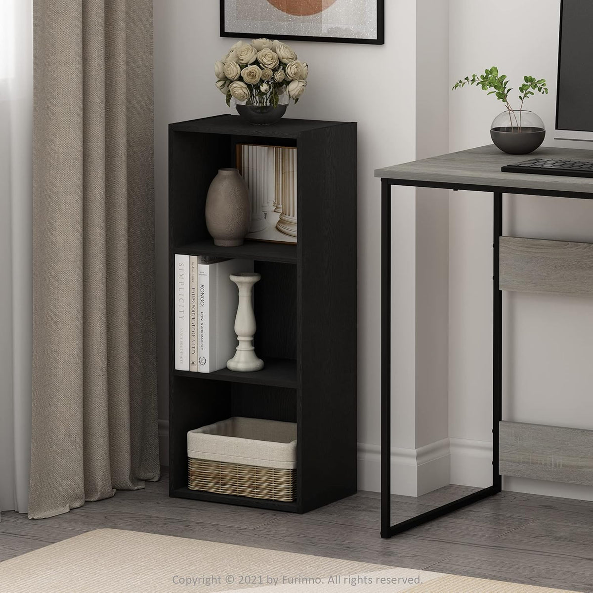 Furinno PASIR Book Shelf, 2-Tier Modern Bookshelf, Open Shelves Bookcase 9 x 12 x 21, Easy Assembly, for Living Room, Bedroom, Home Office, White