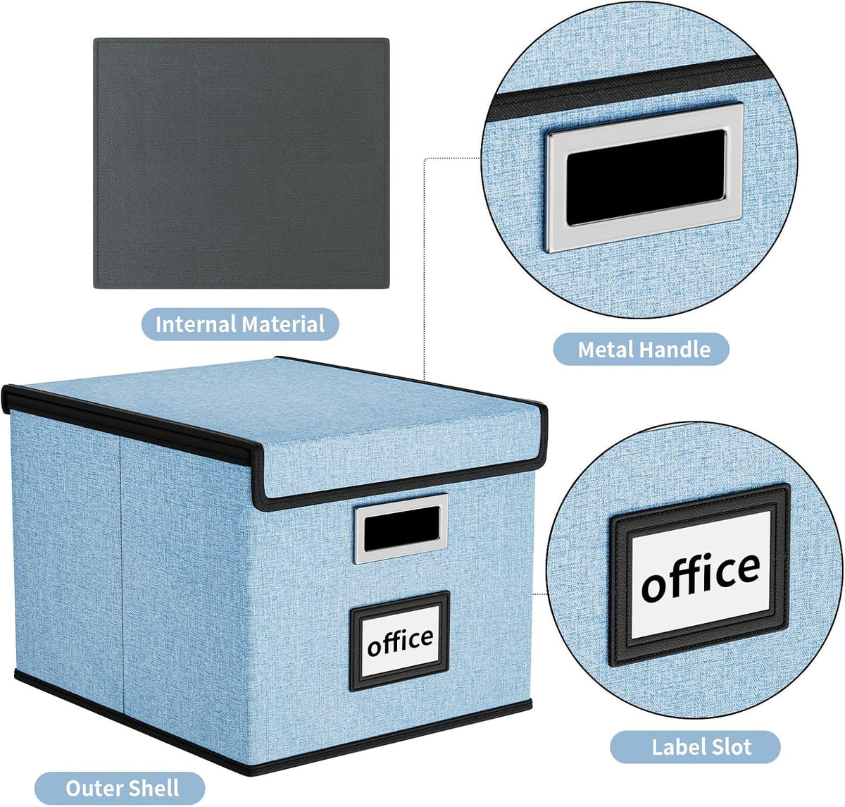 Upgraded Portable File Organizer Box with Lid, Collapsible Linen Hanging Filing Storage Boxes with Plastic Slides, Decorative Home/Office Filing System Box for File and Folders Storage (Gray)