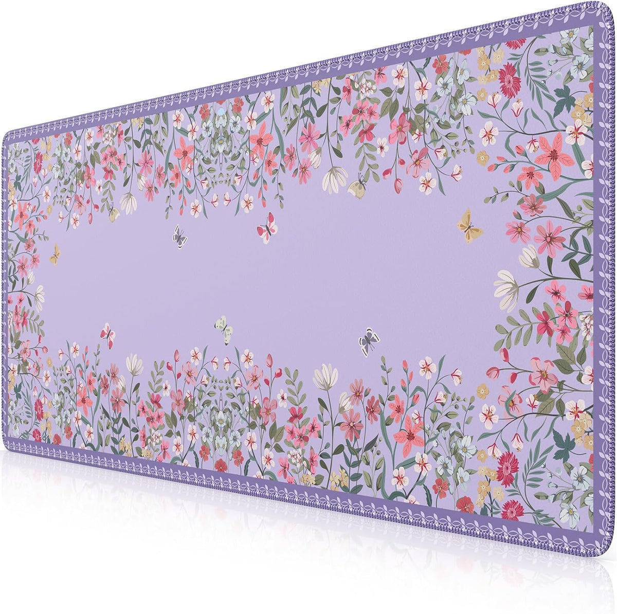 Desk Mat,Mouse Pad for Office Desk,35.4x15.7in,Pink Flowers