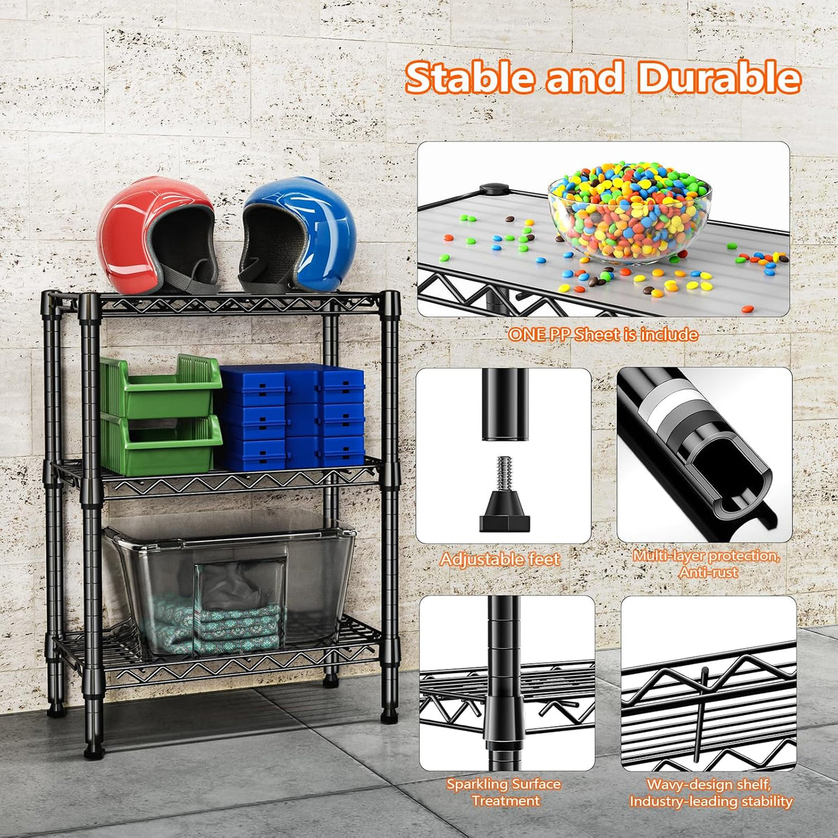 M MZG 450 lbs Steel Storage Shelving 3-Tier Utility Shelving Unit Steel Organizer Wire Rack for Home,Kitchen,Office (11.8" D x 17.7" W x 26.3" H) - Colors B