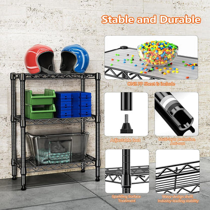 M MZG 450 lbs Steel Storage Shelving 3-Tier Utility Shelving Unit Steel Organizer Wire Rack for Home,Kitchen,Office (11.8" D x 17.7" W x 26.3" H) - Colors B
