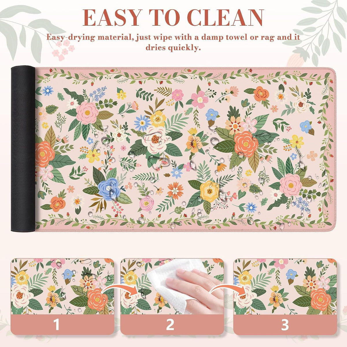 Desk Mat,Mouse Pad for Office Desk,35.4x15.7in,Pink Flowers