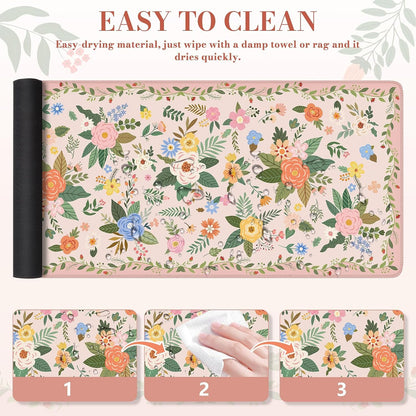 Desk Mat,Mouse Pad for Office Desk,35.4x15.7in,Pink Flowers