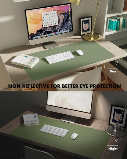 Double-Sided Desk Pad, 31.5"x15.7"Leather Desk Mat, Eco Cork Desk Pad Protector,Large Mouse Pad,Waterproof Desk Blotter for Office/Home(Coffee)