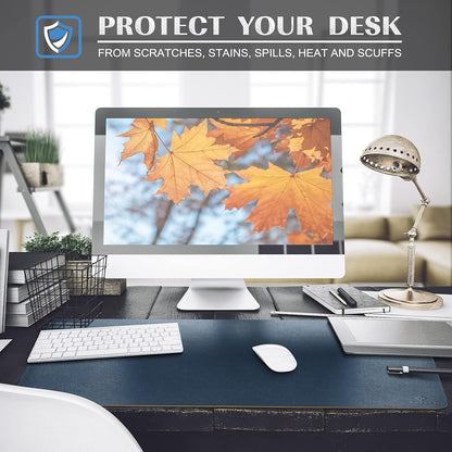 K KNODEL Large Office Leather Desk Mat, Mouse and Keyboard Pad, Computer and Laptop Mat, Desktop Protector and Cover, Writing Pad and Blotter (31.5"x15.7", Black)