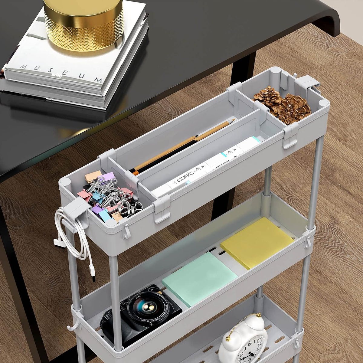 SPACELEAD Slim Storage Cart 4 Tier,Bathroom Organizer Rolling Utility, Mobile Shelving Unit Slide Out for Office, Kitchen, Laundry Room & Narrow Places,White