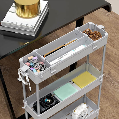 SPACELEAD Slim Storage Cart 4 Tier,Bathroom Organizer Rolling Utility, Mobile Shelving Unit Slide Out for Office, Kitchen, Laundry Room & Narrow Places,White