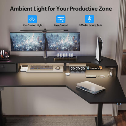 48 * 24 Inch Electric Standing Desk with Shelf & Led, Dark Walnut
