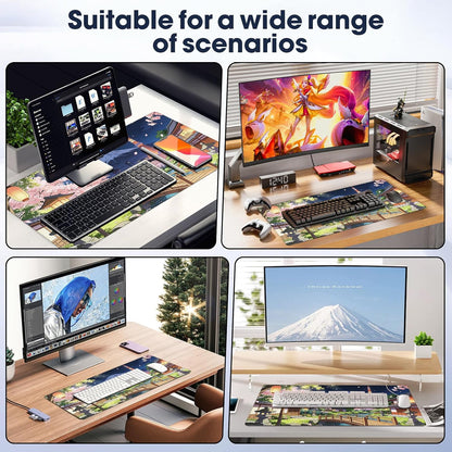 31.5" x 15.7" Waterproof Fabric Desk Pad, Rubber Anti-Slip Base, Stitched Edges No Curling, Fits Laptop Keyboard and Mouse, Smooth Office Mat Large Mouse Pad for Work Game, Black