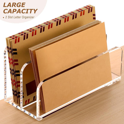 SANRUI Acrylic Mail Sorter Desktop Organizer Holder with Drawer, 5 Compartments Clear Small File Script Letter Document Storage for Desk Bill Filling Envelope Holder Office, Home, School Organization