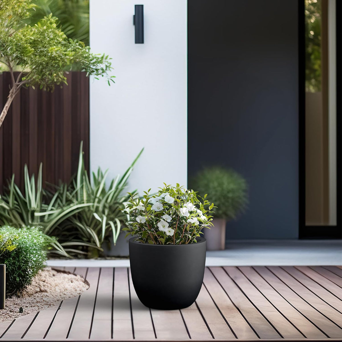 Kante 8.9" H x 10" W Small Concrete Planter, Compact Desktop Plant Pot with Drainage Hole & Rubber Plug – Lightweight Breathable Cement Container for Succulents, Cactus, Herbs, Indoor Outdoor, Gift