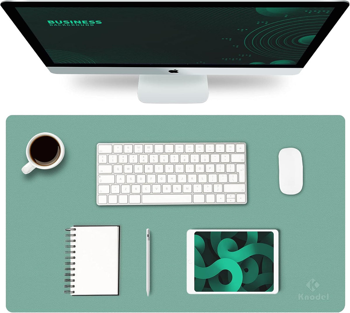 K KNODEL Large Office Leather Desk Mat, Mouse and Keyboard Pad, Computer and Laptop Mat, Desktop Protector and Cover, Writing Pad and Blotter (31.5"x15.7", Black)