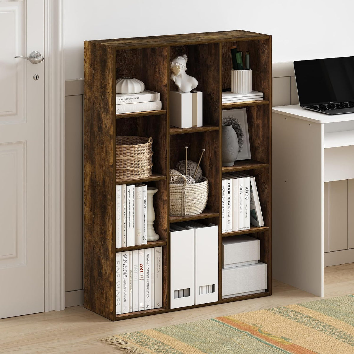 Furinno PASIR Book Shelf, 2-Tier Modern Bookshelf, Open Shelves Bookcase 9 x 12 x 21, Easy Assembly, for Living Room, Bedroom, Home Office, White