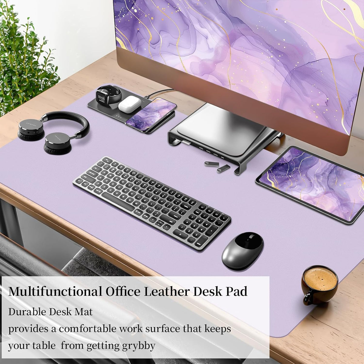 Bloss Leather Desk Pad and Keyboard Wrist Rest, Large Mouse Pad + Keyboard Pad+Mouse Wrist Support, Non-Slip Desk Mat Protector for Office, Home(31.5×15.7 Inches,Beige) - Colors B