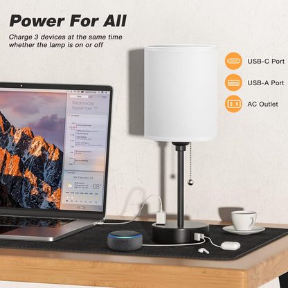 Dicoool Bedside Table Lamp for Bedroom - Small Desk Lamp with USB Ports