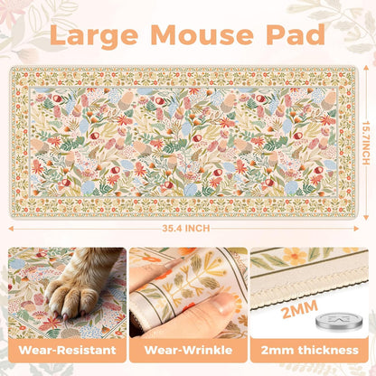 Desk Mat,Mouse Pad for Office Desk,35.4x15.7in,Pink Flowers
