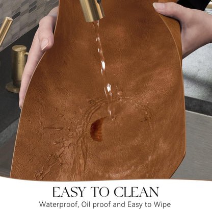 MOSAYT Vinyl Placemats Set of 6-12 X 17 Inch - Faux Leather 100% Waterproof Oil-Proof Wipeable PU Place Mats, Heat Resistant Reversible Table Mats for Kitchen, Dining, Outdoor, Reddish Brown
