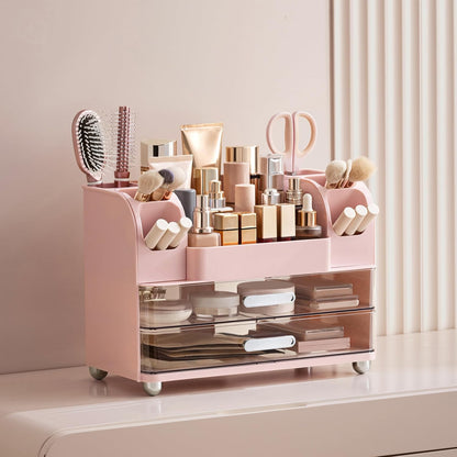 HBlife Makeup Organizer for Vanity with Brush Holder, Large Bathroom Countertop Cosmetic Organizer Skin Care Storage, Easy to Store Lipsticks, Nail Polishes, Perfumes, Eyeshadow Palettes, All White