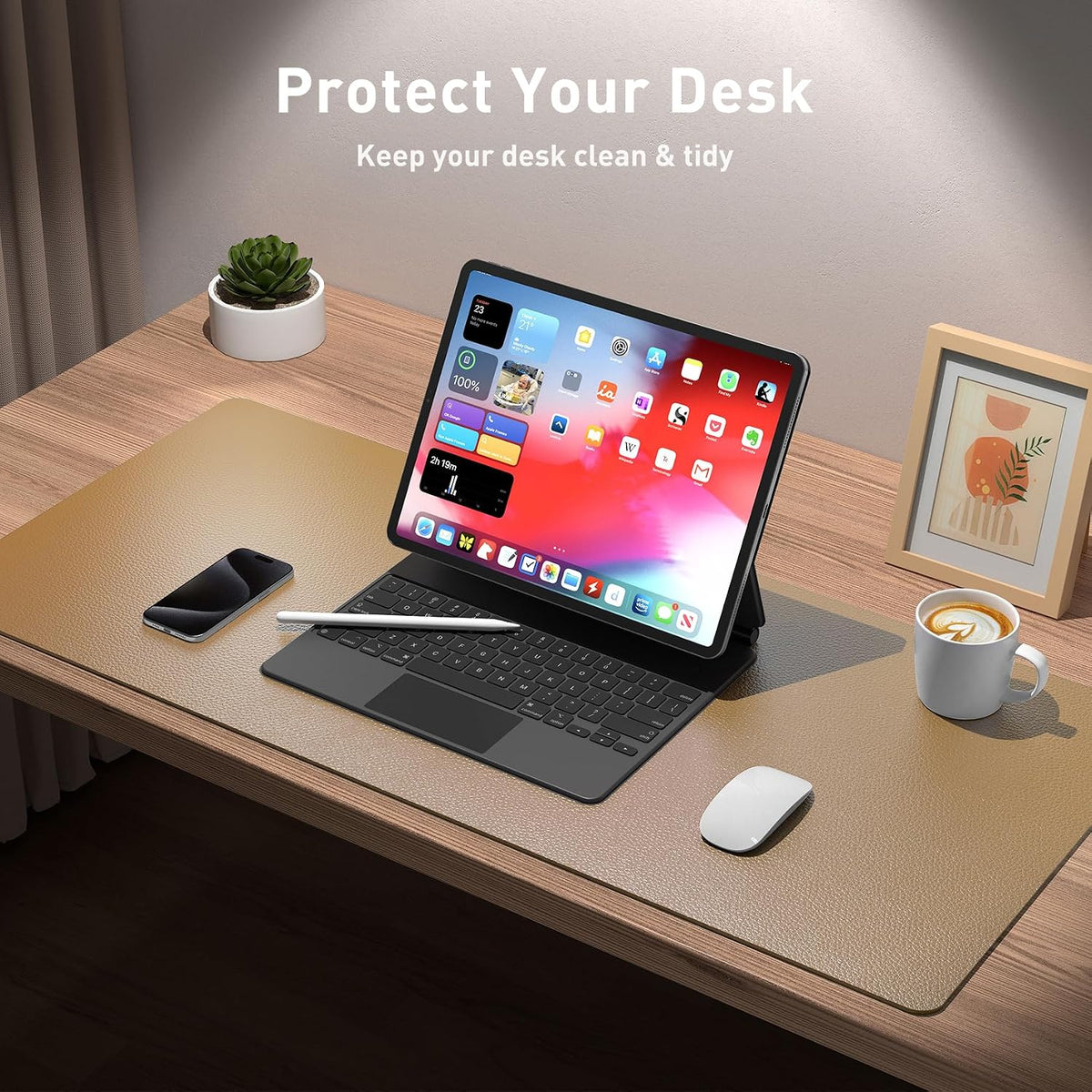 Aothia Leather Office Desk Pad Protector, Non-Slip PU Leather Desk Blotter, Waterproof Laptop Writing Mouse Pad for Office and Home, Black, 31.5" x 15.7" - Colors B