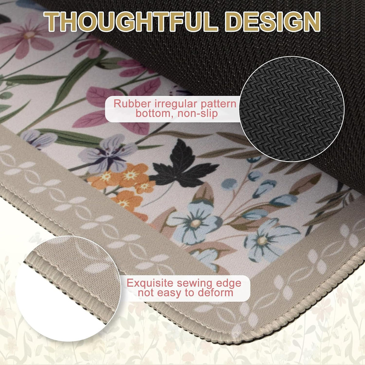 Desk Mat,Mouse Pad for Office Desk,35.4x15.7in,Pink Flowers