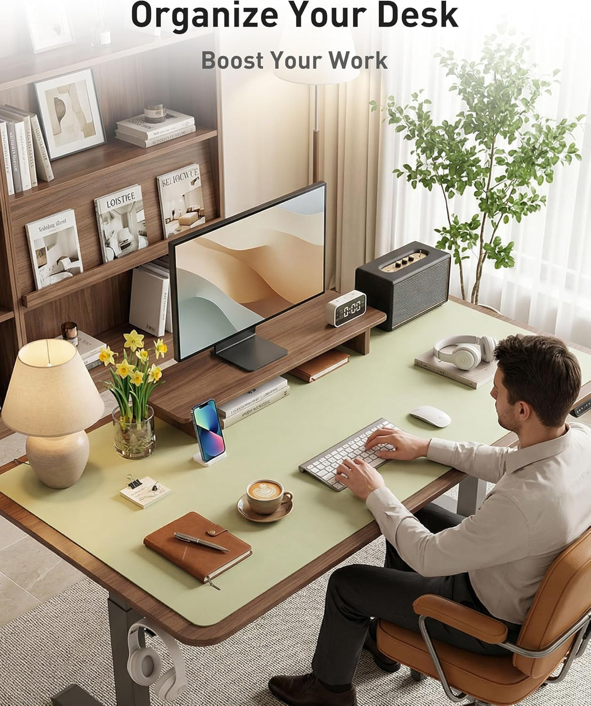 Aothia Leather Office Desk Pad Protector, Non-Slip PU Leather Desk Blotter, Waterproof Laptop Writing Mouse Pad for Office and Home, Black, 31.5" x 15.7" - Colors A