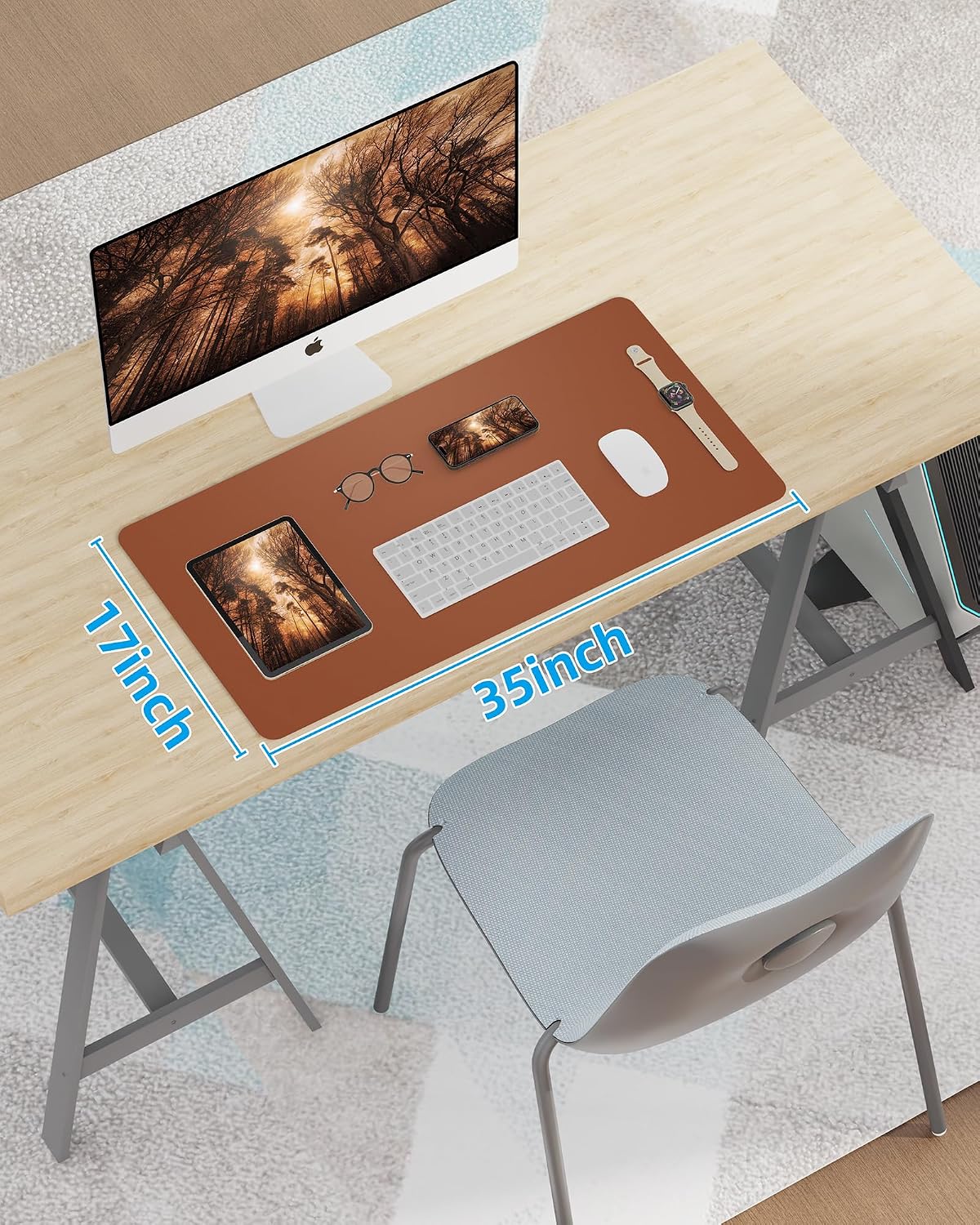 Large Desk pad mat,Mouse Pad,Office Desk Mat, Non-Slip PU Leather Desk Blotter,Large Desk pad,Waterproof Keyboard mat for Office/Home/Decor (Black,48" x 17")