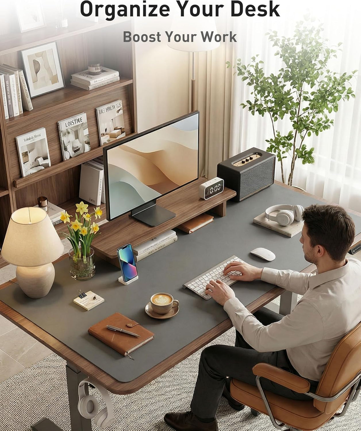 Aothia Leather Office Desk Pad Protector, Non-Slip PU Leather Desk Blotter, Waterproof Laptop Writing Mouse Pad for Office and Home, Black, 31.5" x 15.7" - Colors B