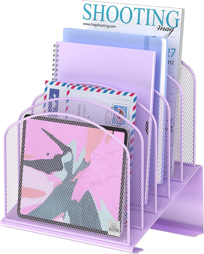 Delifox Inclined Desk File Organizer,Vertical File Folder Holder Stand Metal Rack File Sorter for Office Classroom Desktop Organization