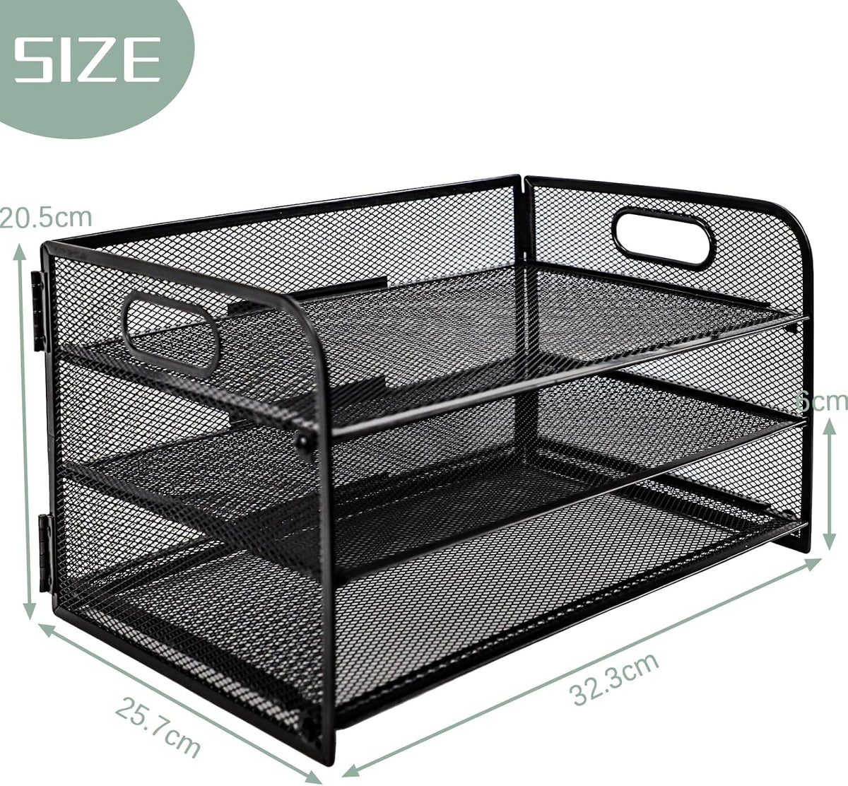 Paper Letter Tray with Handle, 3 Tier Metal Mesh Desk File Organizer, A4 Paper Desktop Filing Trays, Desk Tidy Magazine Document Holder for Home Office, Black