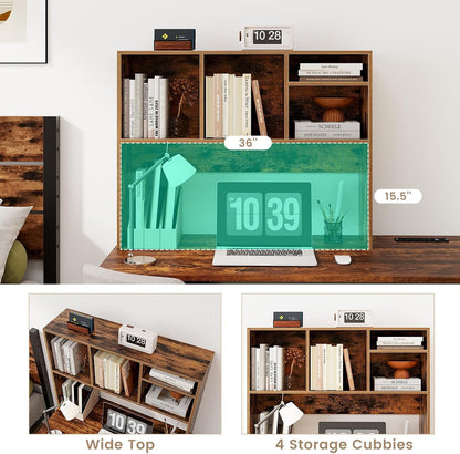 Desktop Bookshelf, Countertop Storage Hutch with 5 Shelves for Computer Desk, Desk 3-Tier Display Rack, Multipurpose Wood Desktop Hutch Storage Organizer for Dorm Office Home