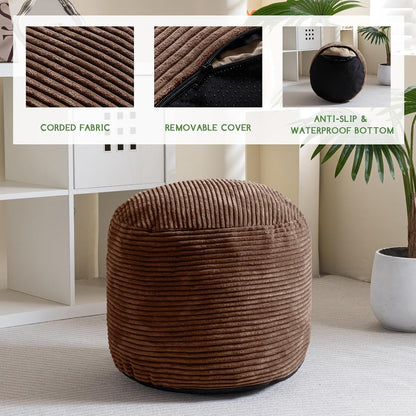 Round Stuffed Pouf Ottoman, Corduroy Poufs with Foam Chunk Filling, Furry and Fluffy Pouf Foot Stool Storage Ottoman, 20 X 15 Floor Poufs Foot Rest for Living Room, Dark Grey
