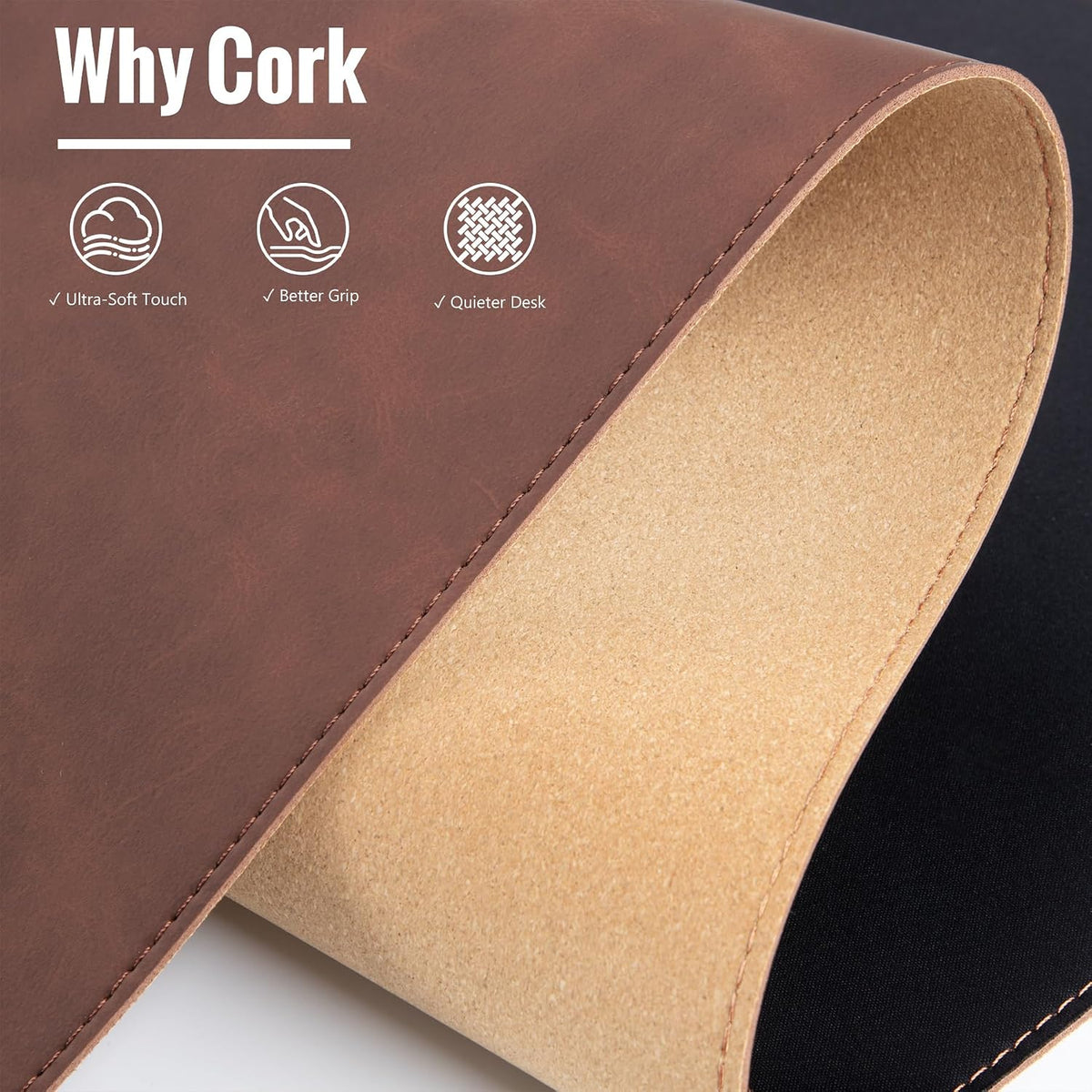 Cork Desk Mat 31.5"x15.7", Distressed PU Leather & Cloth Desk Pad