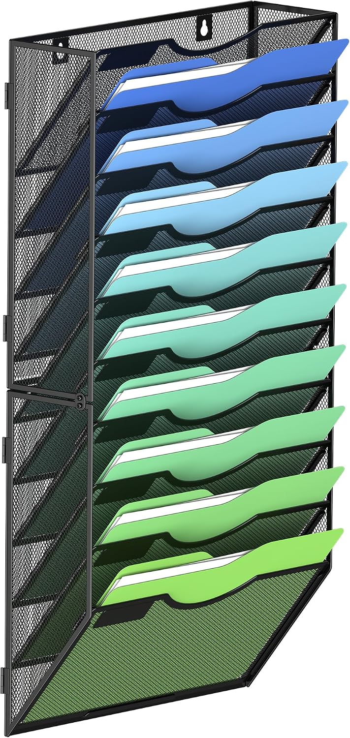 Kuntine.B Wall File Organizer Office Hanging Magazine Holder Wall File Organizer for Office Home (Black, 5 Tier)
