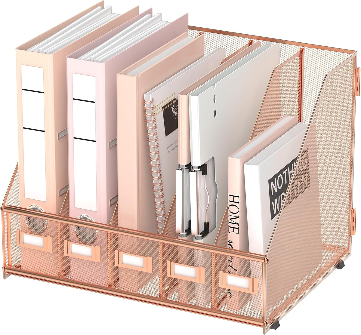 Desk Organizers Metal Desk Magazine File Holder with 5 Vertical Compartments Rack File Organizer for Office Desktop, Classroom, Home Workspace, Black