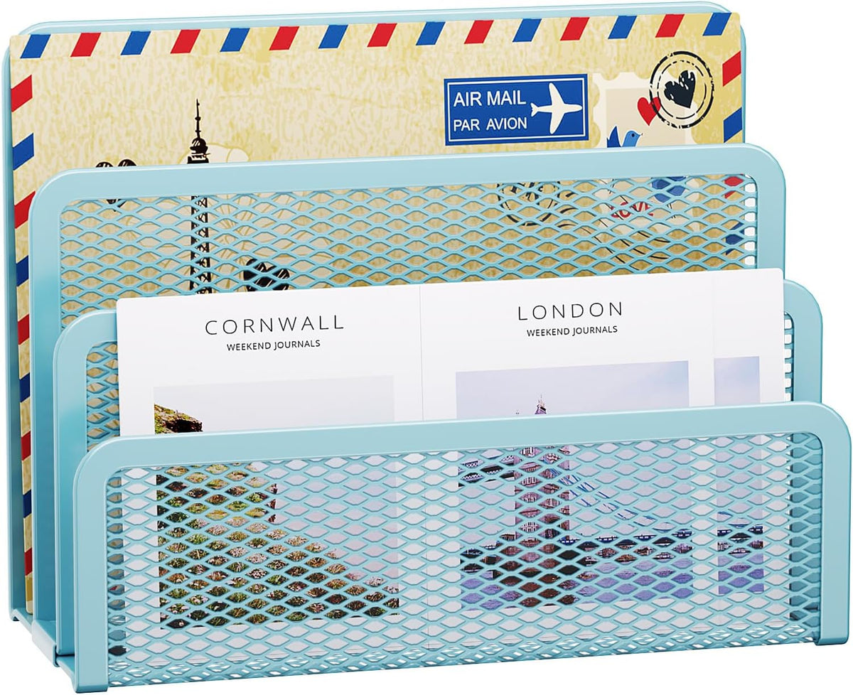 Marbrasse Mail Organizer for Desk, 3-Slot Mesh Metal Mail Holder countertop, Letter Holder, Office Desktop Envelope and Document Storage Rack (2P)