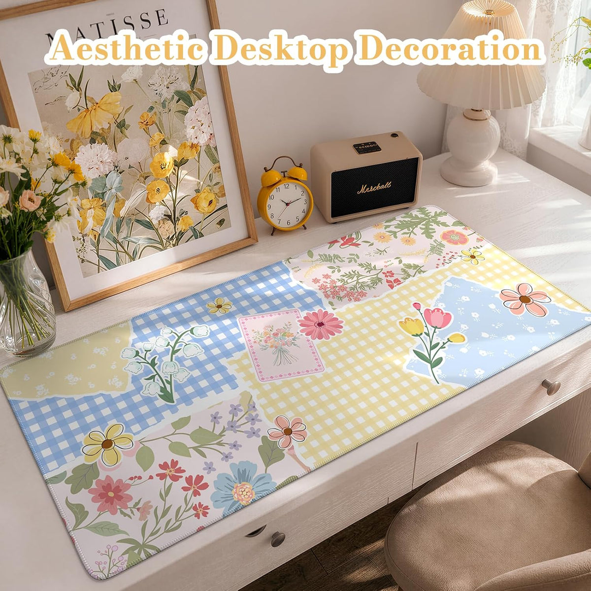 Desk Mat,Mouse Pad for Office Desk,35.4x15.7in,Pink Flowers