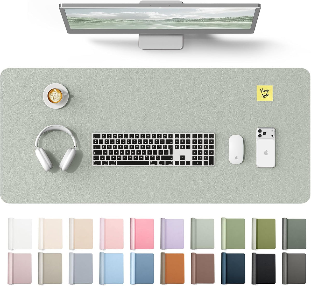 YSAGi Leather Desk Pad Protector, Large Mouse Pad, Non-Slip PU Leather Desk Blotter, Waterproof Writing Pad for Office and Home (31.5" x 15.8", Eggshell) - Colors B