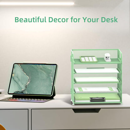 Supeasy 5 Trays Paper Organizer Letter Tray with Handle-Mesh Desk File Holders, Paper Sorter Desk Organizer for Office, Home, Classroom or School
