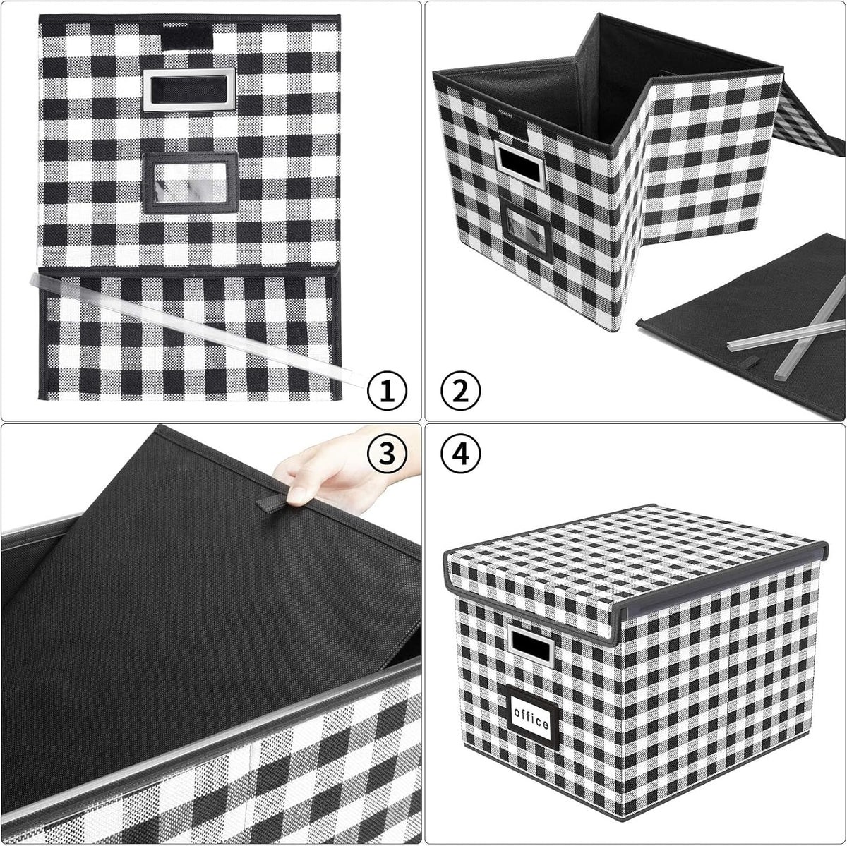 Upgraded Portable File Organizer Box with Lid, Collapsible Linen Hanging Filing Storage Boxes with Plastic Slides, Decorative Home/Office Filing System Box for File and Folders Storage (Gray)