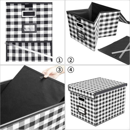 Upgraded Portable File Organizer Box with Lid, Collapsible Linen Hanging Filing Storage Boxes with Plastic Slides, Decorative Home/Office Filing System Box for File and Folders Storage (Gray)
