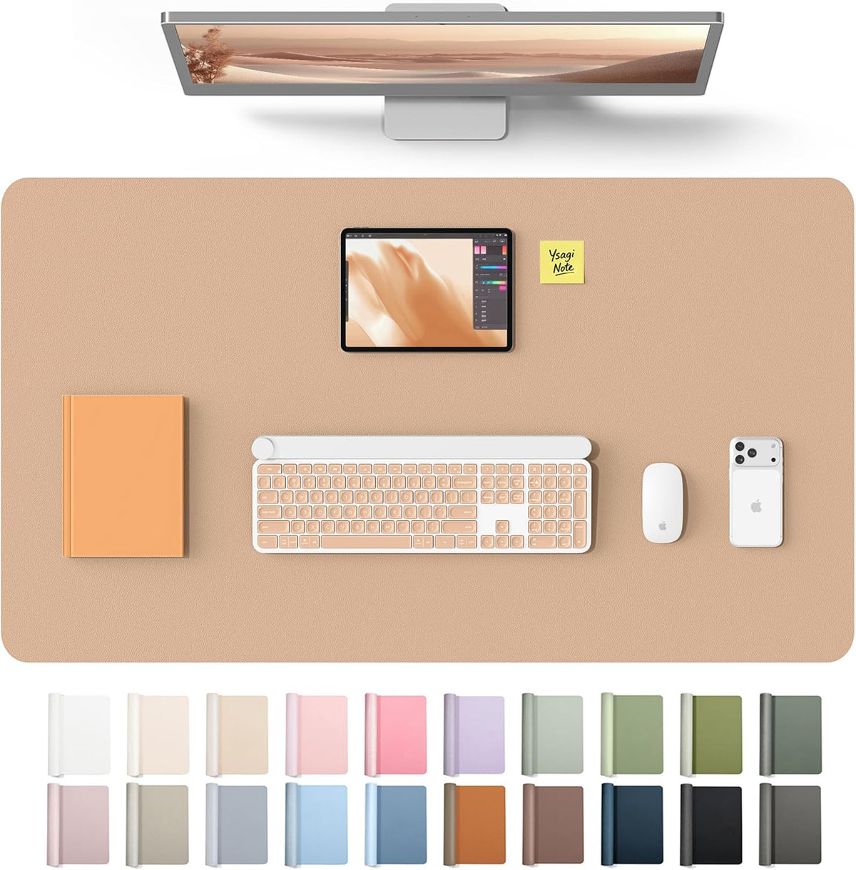 YSAGi Leather Desk Pad Protector, Office Desk Mat, Large Mouse Pad, Non-Slip PU Leather Desk Blotter, Waterproof Laptop Desk Writing Pad for Office and Home (23.6" x 13.8", Eggshell) - Colors B