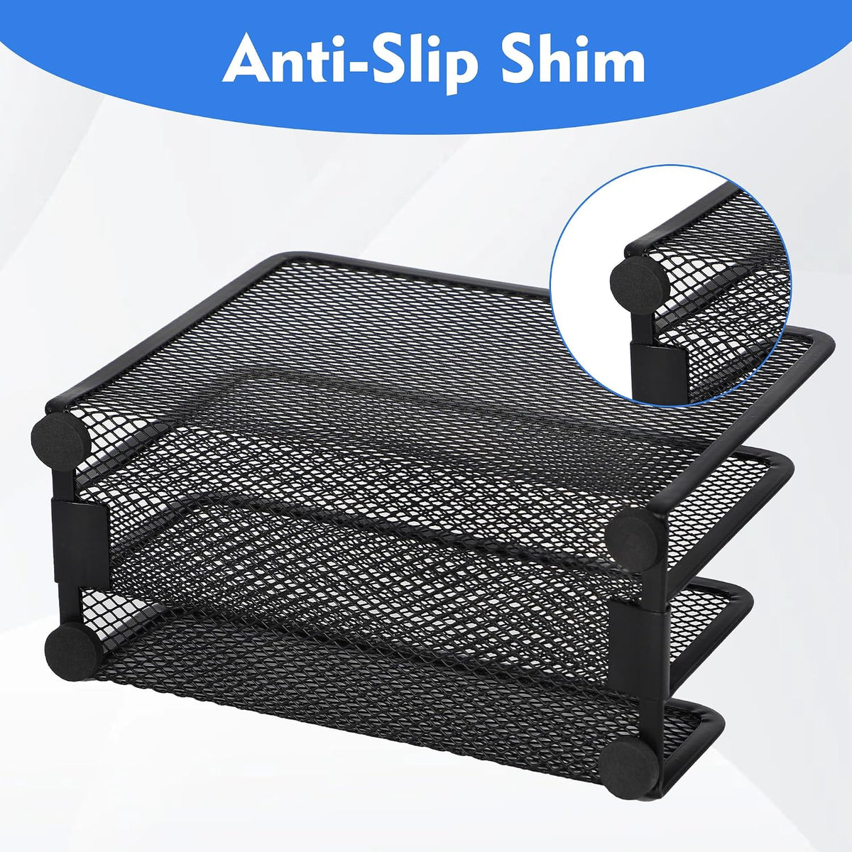 EASEPRES Desk Mail Organizer, Office Small Desktop Metal Mesh Envelope Letter Sorter Paper File Holder Organizer with 3 Vertical Upright Compartments, Black