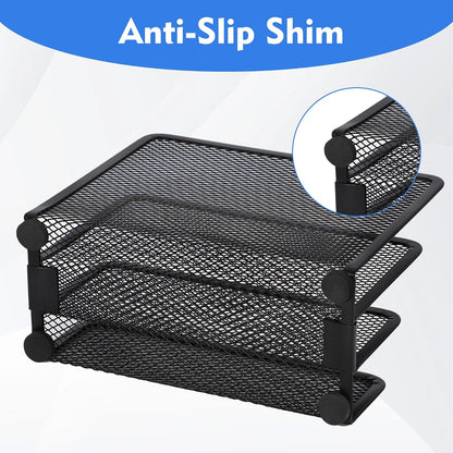 EASEPRES Desk Mail Organizer, Office Small Desktop Metal Mesh Envelope Letter Sorter Paper File Holder Organizer with 3 Vertical Upright Compartments, Black