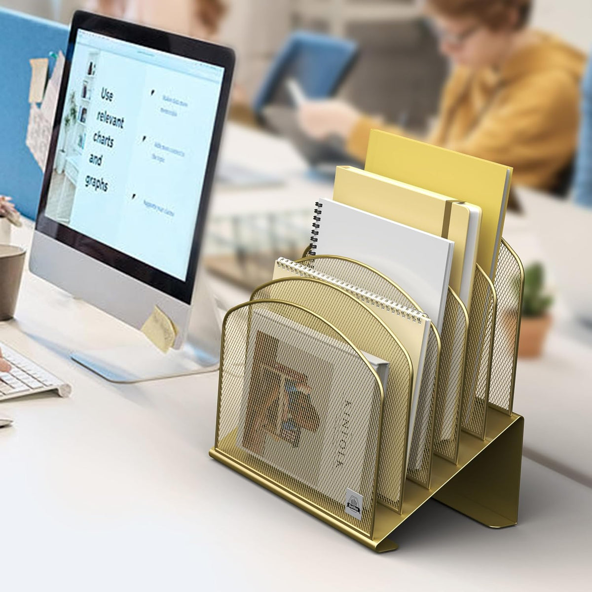 Delifox Inclined Desk File Organizer,Vertical File Folder Holder Stand Metal Rack File Sorter for Office Classroom Desktop Organization