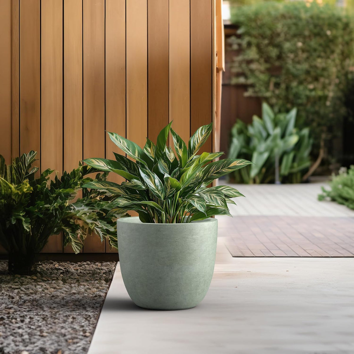 Kante 8.9" H x 10" W Small Concrete Planter, Compact Desktop Plant Pot with Drainage Hole & Rubber Plug – Lightweight Breathable Cement Container for Succulents, Cactus, Herbs, Indoor Outdoor, Gift